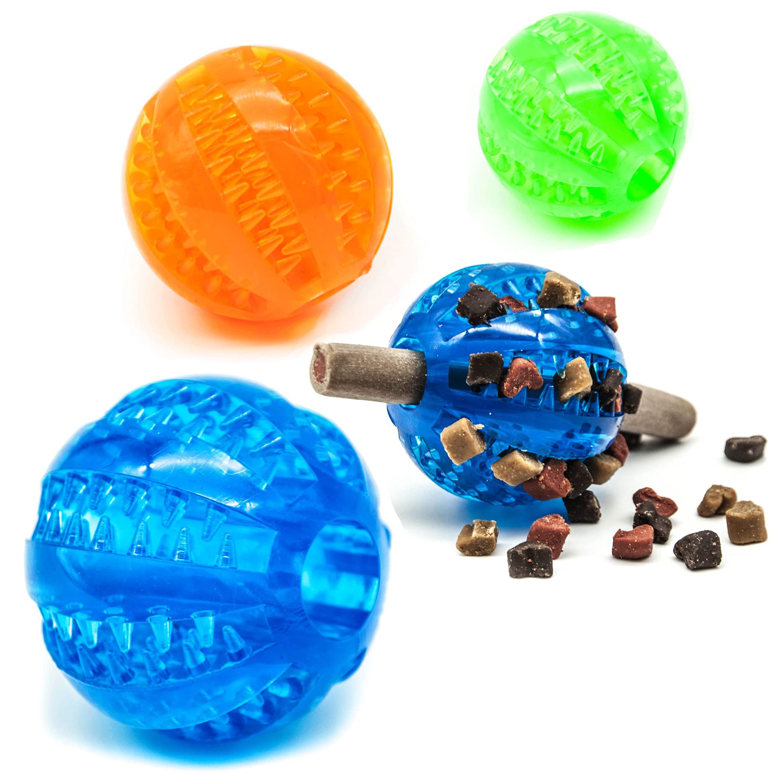Petopedia 2x Rubber Dog Balls – Treat Dispensing Ball for Dogs – Puzzle Toy, Slow Feeder, TPR Treat Chew – Interactive Toys for Boredom, Enrichment, Training (Assorted, Pack of 2)