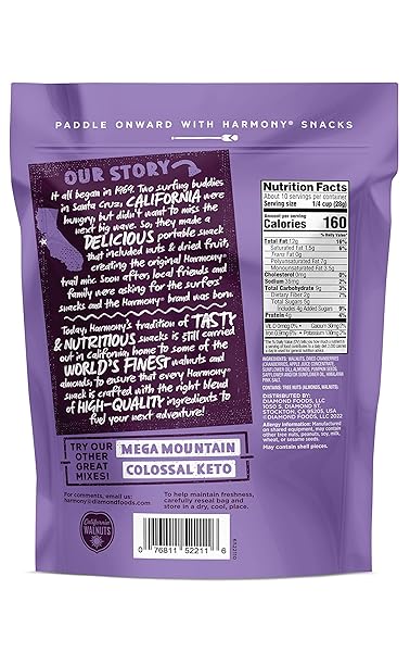 DIAMOND OF CALIFORNIA HARMONY AMPED OMEGA-3 TRAIL MIX WITH MIXED NUTS, DRIED FRUIT, DIAMOND OF CALIFORNIA HIMALAYAN PINK SALT WALNUTS, AND SEEDS, 10 OZ, 1 UNIT