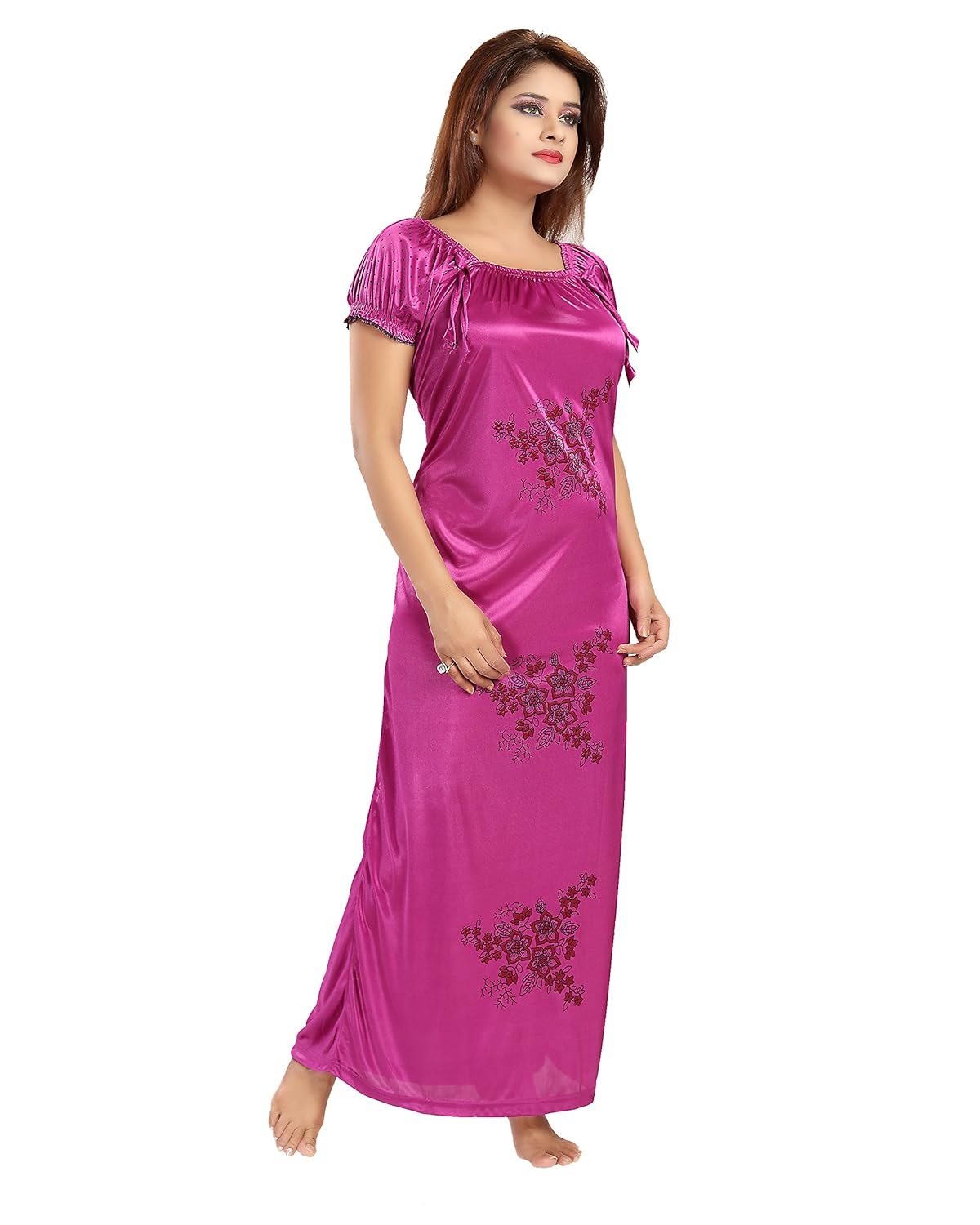 shopping station women's satin nighty (pink_free size)