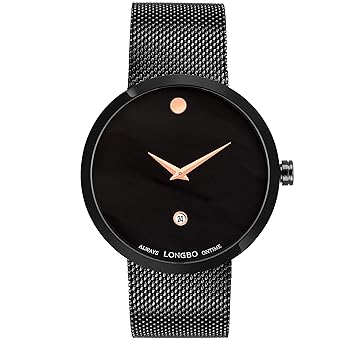 Longbo Black Stainless Steel Mesh Band Scratch Resistant Waterproof Luxury Watch for Men