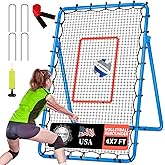 6-Angle Adjustable Volleyball Rebounder Net 7x4 ft with PU Volleyball and Stakes - Bounce Back Training Equipment for Practicing Volleying, Bumping, Spiking, Easy Set Up & Steady for Multi Sports