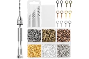 Shynek Pin Vise Hand Drill Set, Manual Hand Drill with 600PCS Small Screw Eye Hooks and 10 Different Sizes Drill Bits for Keychain, Jewelry Making and Crafts