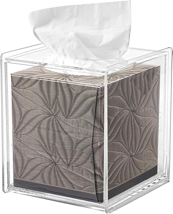 MyGift Square Clear Acrylic Bathroom Tissue Box Cover and Napkin