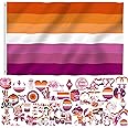3x5 Feet Sunset Lesbian Pride Flag - Vivid Color and Fade proof - Canvas Header and Double Stitched and 60pcs Unique Sticker Designs