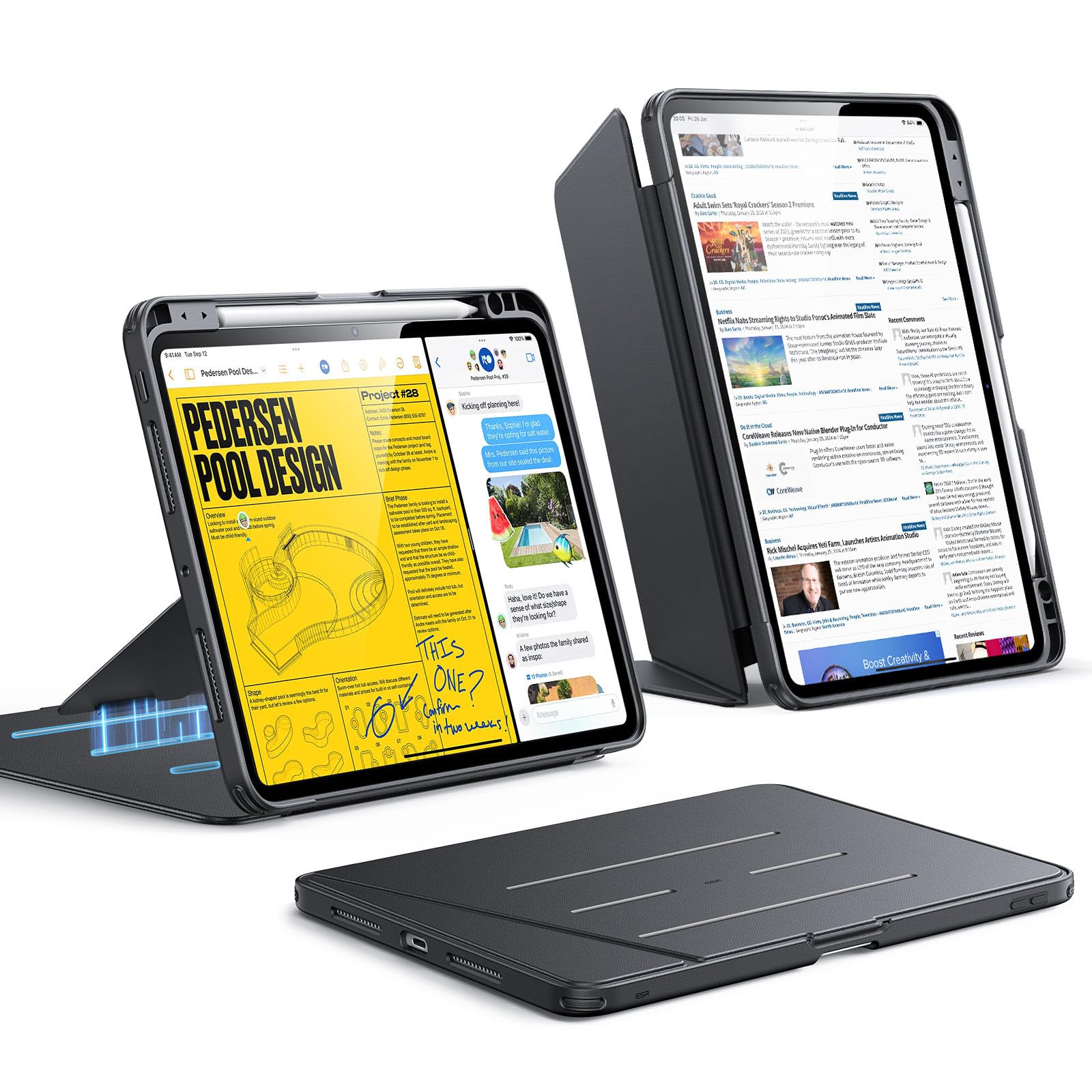 Photo 1 of ESR for iPad Pro  Case (M5/M4) 2025/2024, Vertical Stand Cover, Multi Stand Angles, Ultra-Stable Case with Pencil Holder, Flip Series, Black