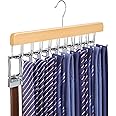 TOPIA HANGER 2 in 1 Belt Tie Hanger for Closet Max 30 Belts with 30 Ties Capacity, 20 Hooks Belt Tie Racks Wooden Hanger for Closet Organizer Storage Space Saving “U” Fit Belt and “一” Fit Tie - CT47N