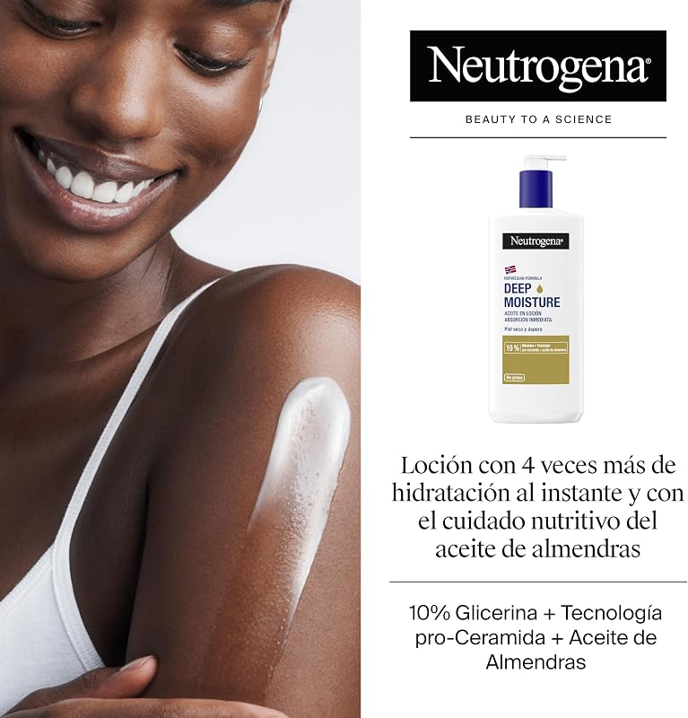 Fórmula Noruega Hidratación Profunda Loción corporal de Absorción Inmediata Enriquecida con Aceite de Almendras (400 ml), crema hidratante con tecnología Pro-Ceramida