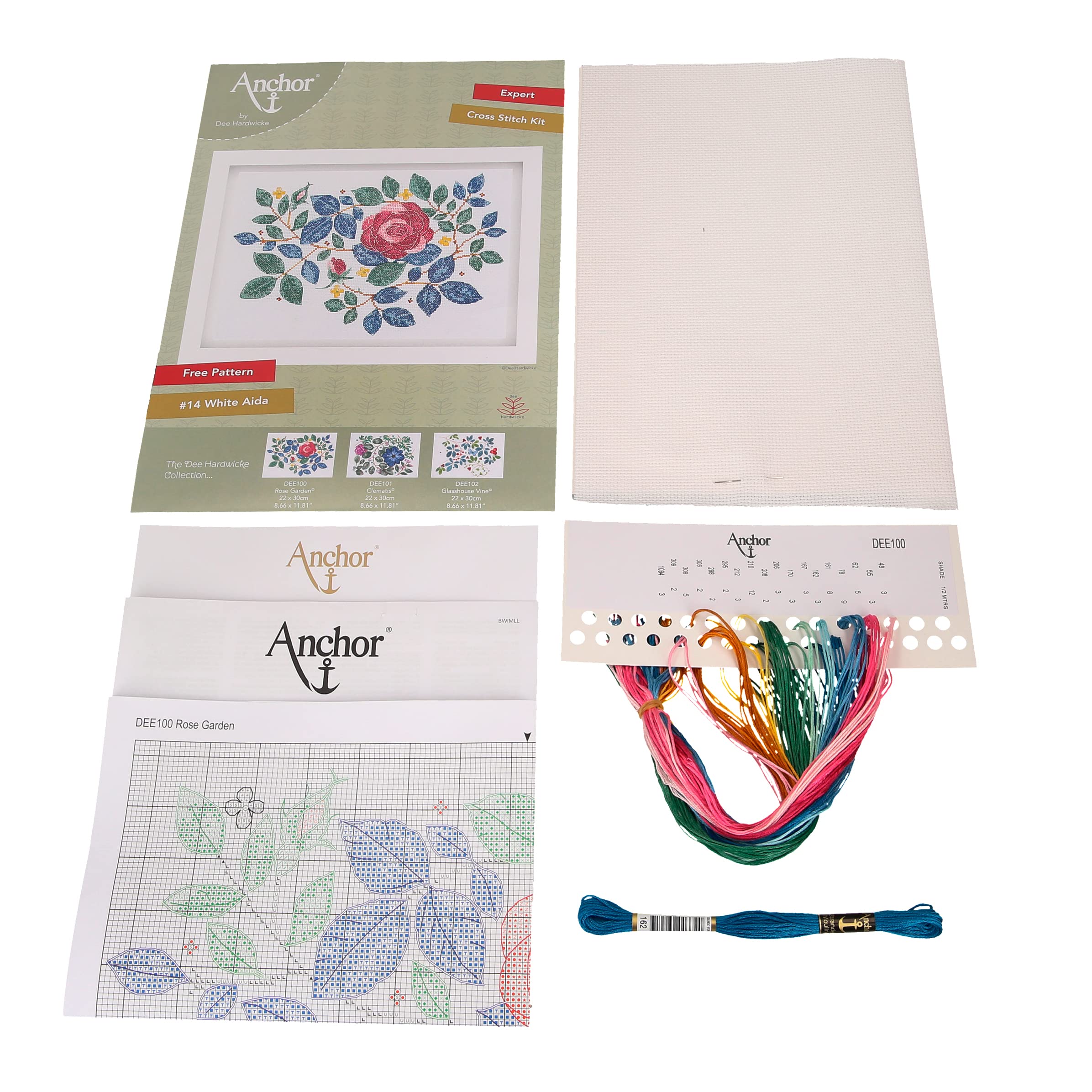 Anchor DEE100 and Canvas, 100% Cotton, Rose Garden Kit, 22 x 30 cm