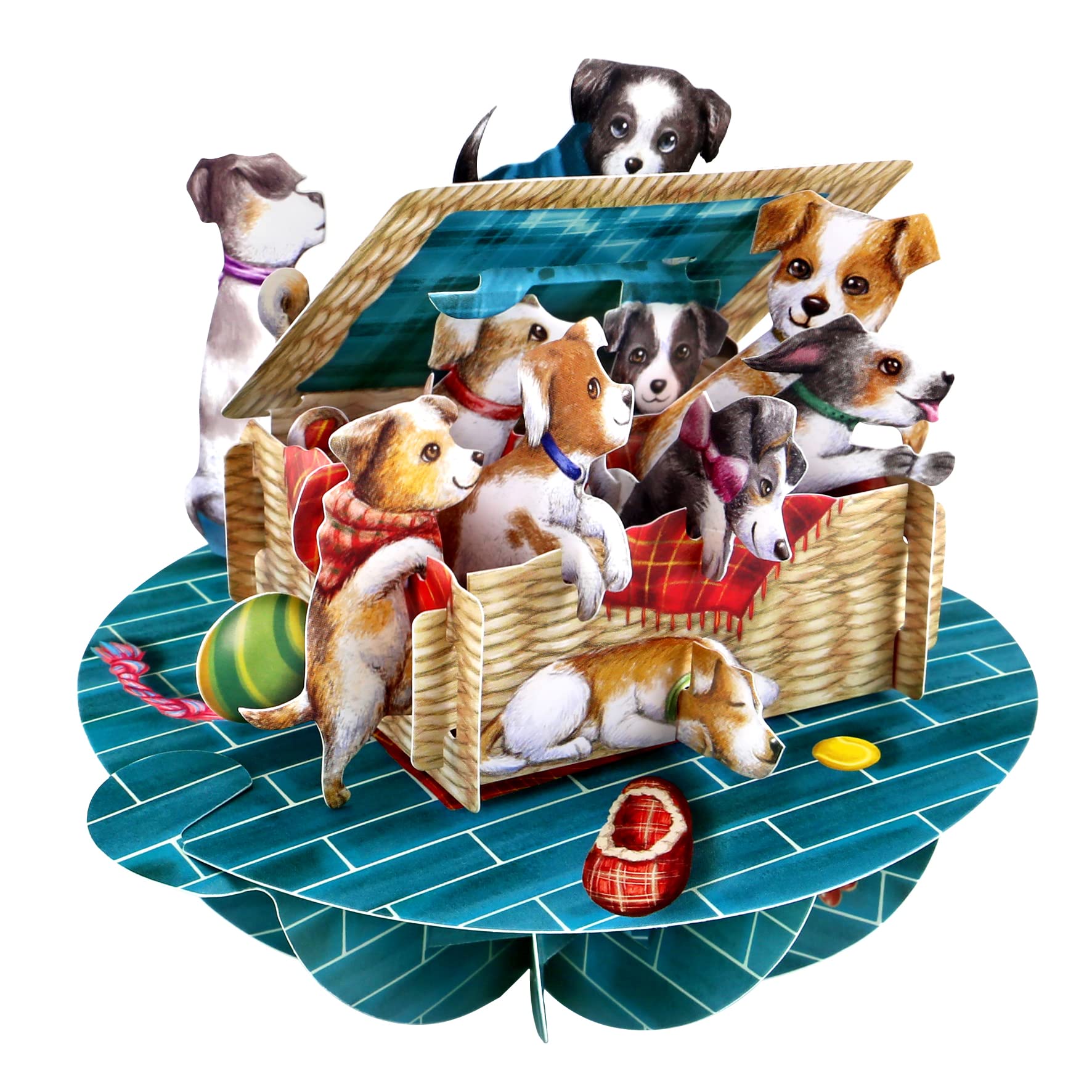 SANTORO Pirouette, 3D Pop Up Greeting Card - Puppies In A Basket - Dog And Puppy Birthday Card For Her, Him, Kids, Daughter, Son | New Puppy Card