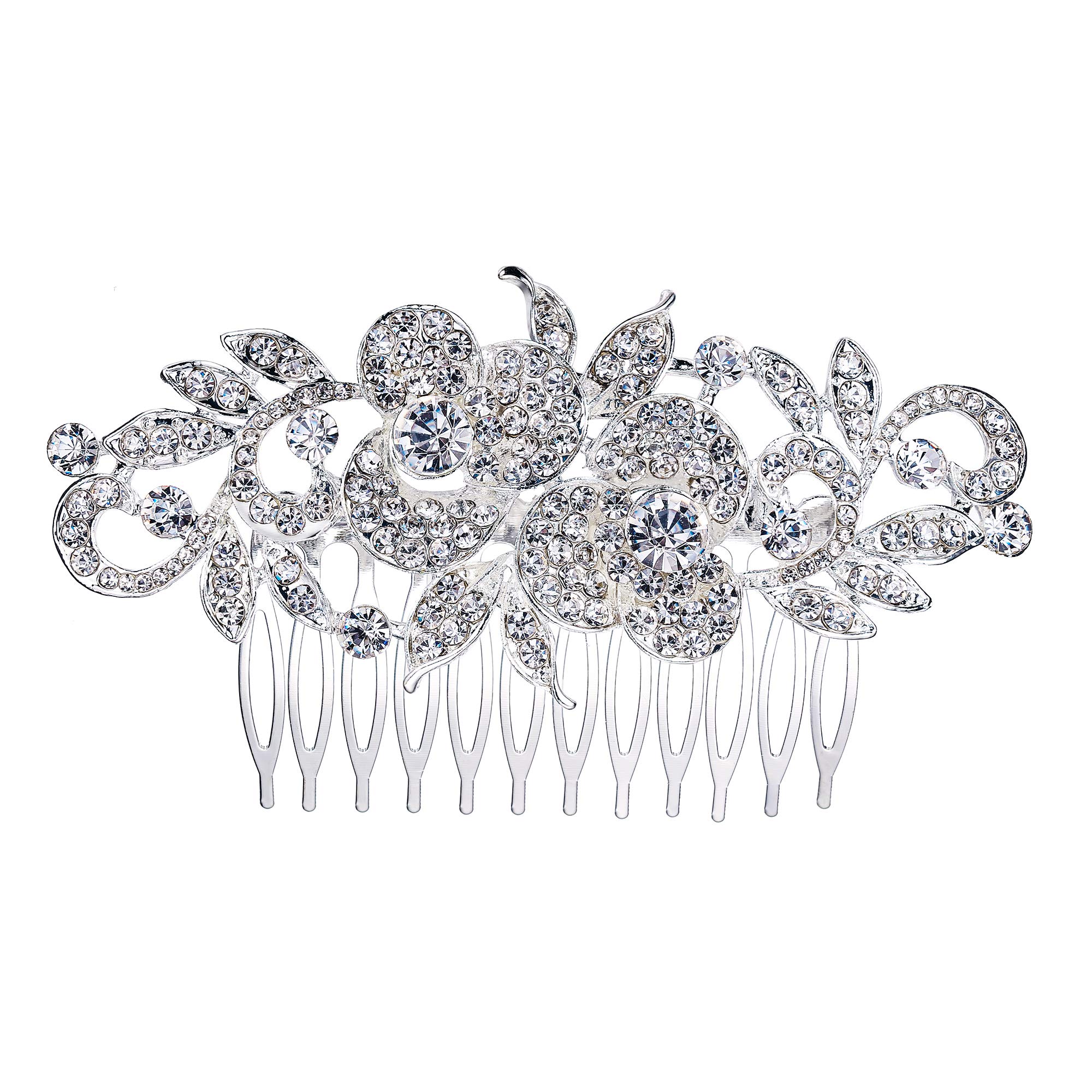 EVER FAITH Wedding Hair Combs Bridal Hair Accessories Rhinestone Crystal Hair Side Comb Flower Leaf Vine