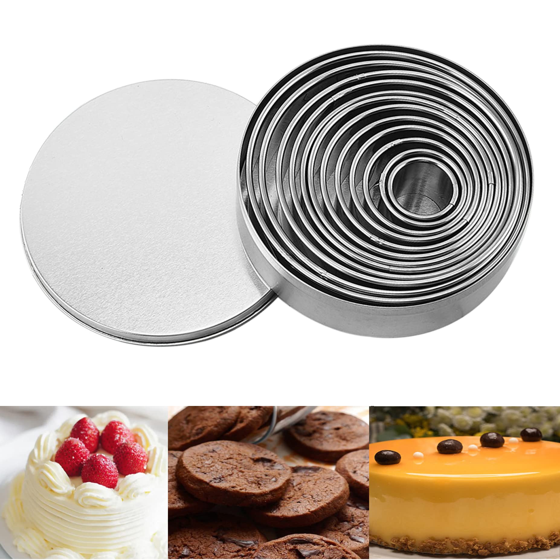 Xoutuo Round Cookie Biscuit Cutter Set 12, Metal Circle Biscuit Cutters Set,Pastry Donut Doughnut Ring Cutter Set Circle Round Cookie Cutters for Donut Pastries Fondant Cake