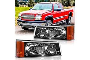 SAFAUTOPARTS Front Turn Signal Lamp/Parking Light Assembly for 2003 2004 2005 2006 Chevy Silverado 1500 2500 3500 (NON Factory Cladding) Left + right Pair,Black Housing Amber Reflector