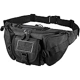 FRTKK Tactical Fanny Pack Military Waist Bag Pack with USA Flag Patch Utility Hip Pack with Adjustable Strap for Outdoors Fishing Cycling Camping Hiking Dog Walking (Black)