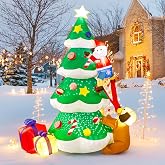 7.9 FT Inflatable Christmas Tree Decorations with Rotated Snowflake Light | Blow Up Yard Christmas Tree with Santa Claus Dog and LEDs Gift Boxes Inflatables for Indoor Xmas Outdoor Decor