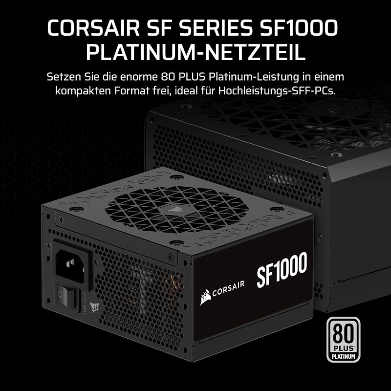 SF1000 (2024) Vollständig Modulares Geräuscharmes 80 Plus Platinum ATX-Netzteil – ATX 3.1-Kompatibel – PCIe 5.1-Fähig – SFX-to-ATX-Halterung im Lieferumfang Enthalten – Schwarz