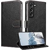 JanCalm for Samsung Galaxy S22 Case Wallet,RFID Blocking Phone Flip Cases,[Card Holder/Cash Slots] [Kickstand] Magnetic Clasp Leather Protective Folio Cover (Black)