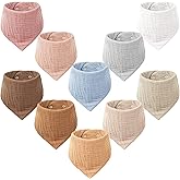 Konssy Muslin Baby Bibs 10 Pack Baby Bandana Drool Bibs 100% Cotton for Unisex Boys and Girls, Soft Absorbent Set for Teething and Drooling