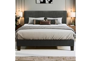 Fluest King Bed Frame with Adjustable Headboard Upholstered Bed Frame Platform Linen Fabric Headboard Wooden Slats Support/No Box Spring Needed/Easy Assembly/Mattress Foundation, Grey