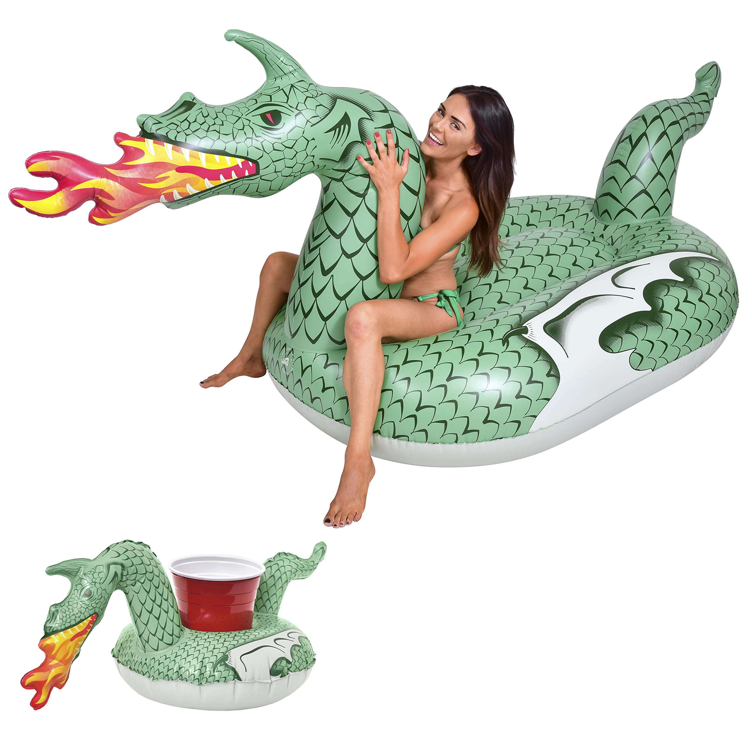 Photo 1 of GoFloats Giant Inflatable Pool Floats - Choose Unicorn, Dragon, Flamingo, Swan, or Bull - Includes Drink Float