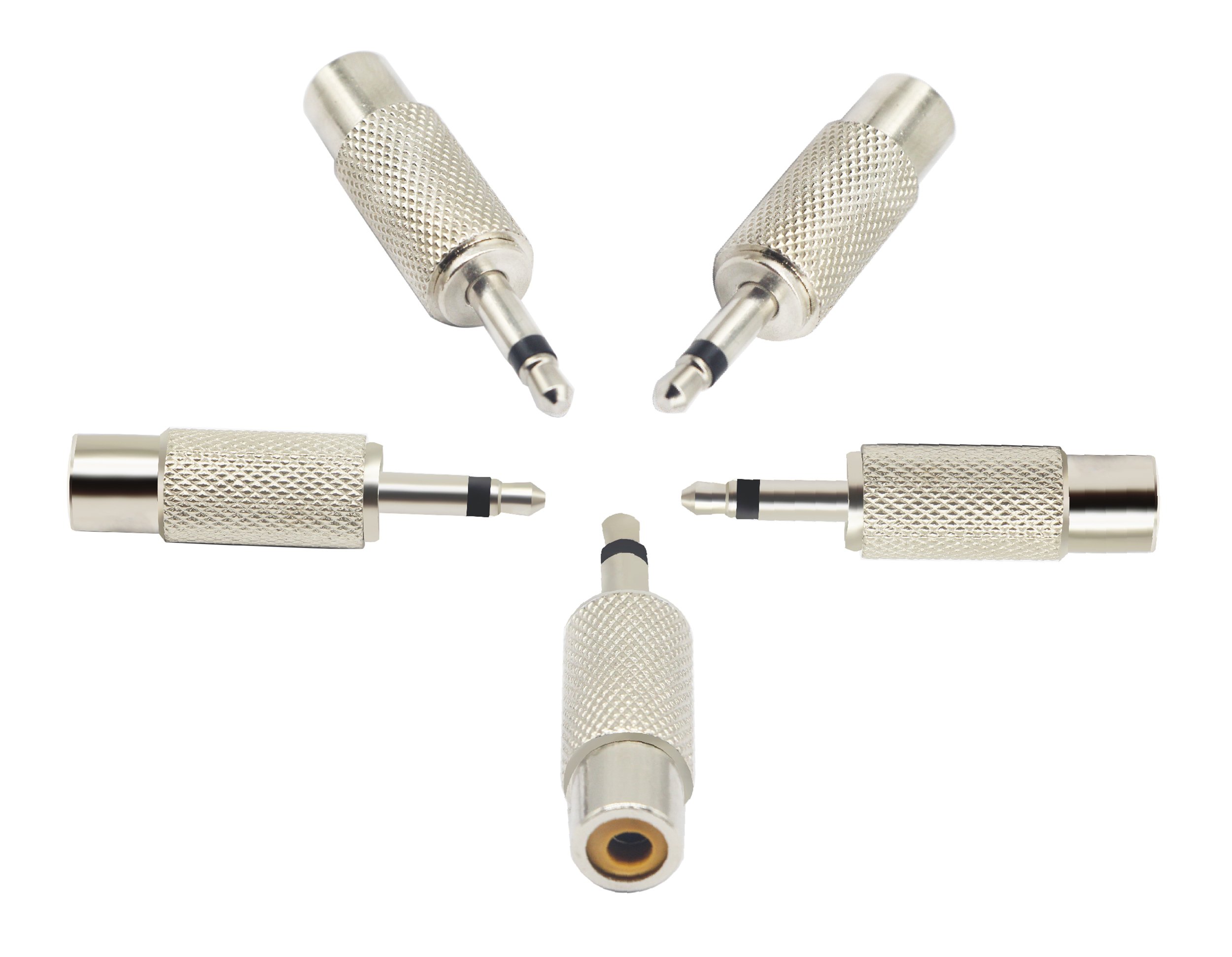 zdyCGTime RCA to 3.5MM Audio TS Adapter,2-Pole 3.5mm 1/8" Mono Plug Male to RCA Female Jack Adaptor Connector,Compatible with headphones,speakers, phones,mp3 and other devices.(Silver/5Packs)