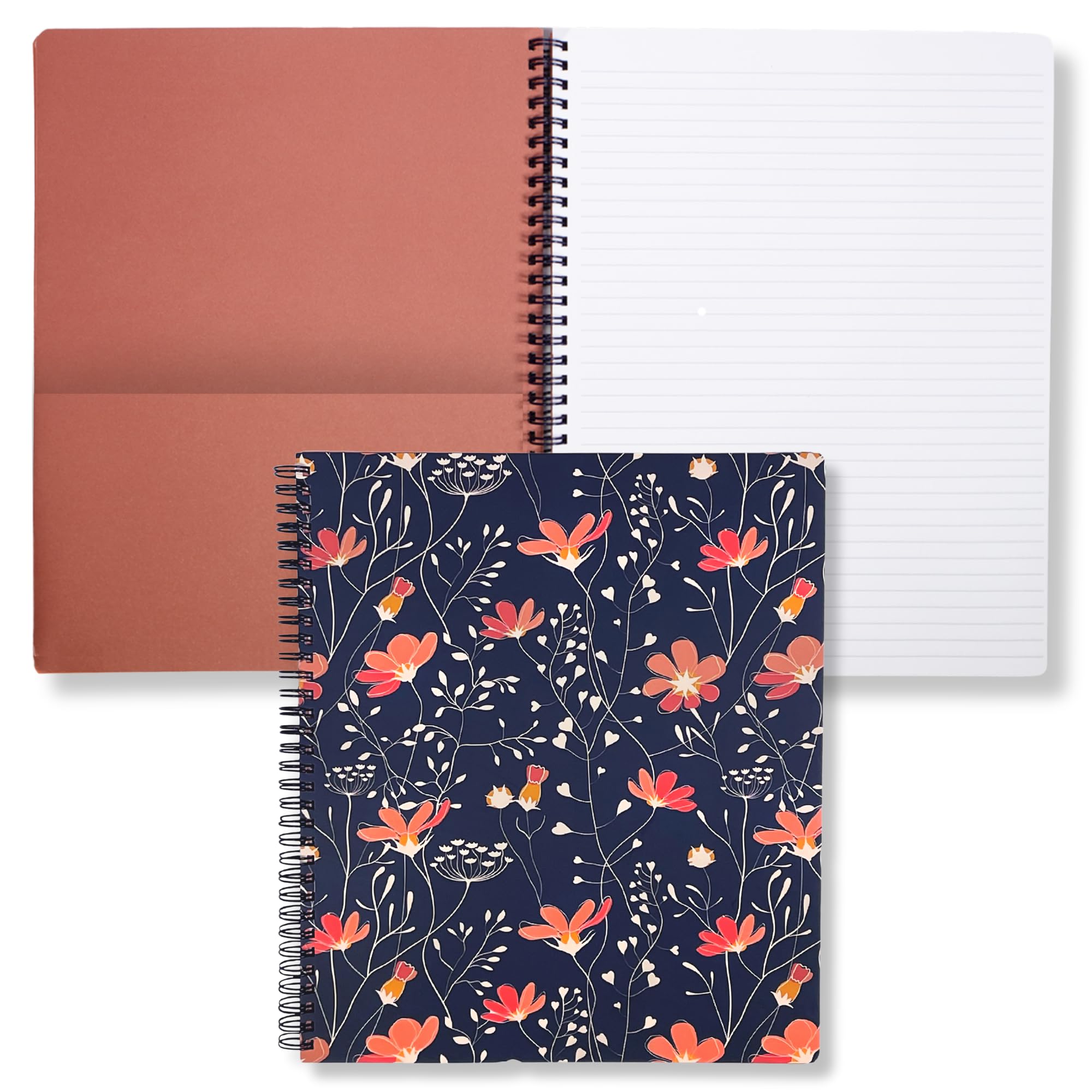 Steel Mill & Co Cute Large Spiral Notebook College Ruled, 11" x 9.5" with Durable Hardcover and 160 Lined Pages, Floral Vines