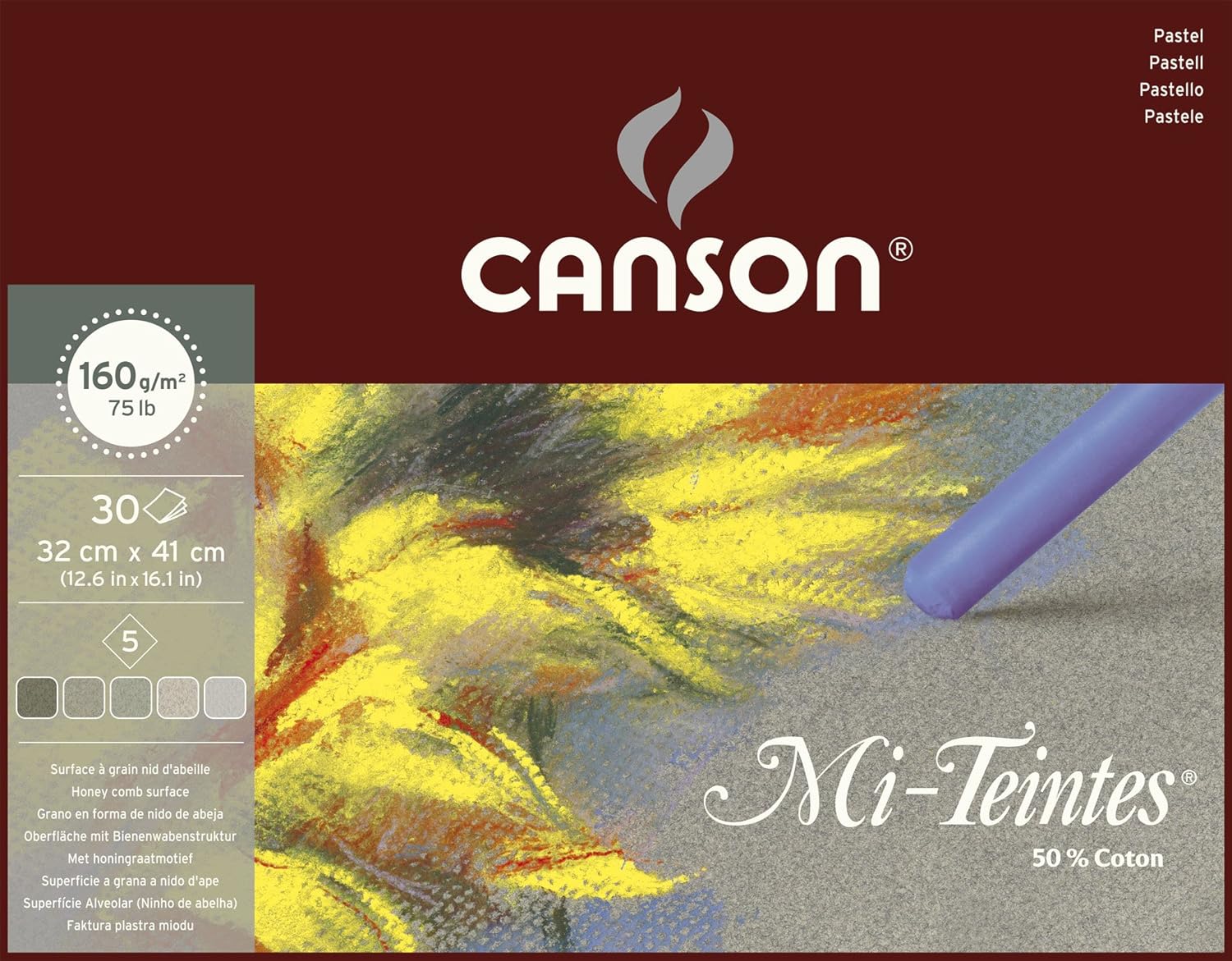 Canson MiTeintes 160gsm pastel paper pad, size 32x41cm, includes 30