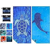 Yongoes 2 Pack Microfiber Lightweight Thin Beach Towel Sand Free Quick Dry Super Absorbent Large Towels for Swimming Pool Yoga Gym Travel Vacation Beach Accessories Essentials Turtle Whale Shark