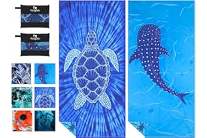 Yongoes 2 Pack Microfiber Lightweight Thin Beach Towel Sand Free Quick Dry Super Absorbent Large Towels for Swimming Pool Yoga Gym Travel Vacation Beach Accessories Essentials Turtle Whale Shark