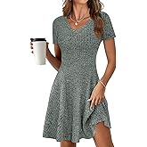 ANRABESS Womens Summer Dresses Casual Short Sleeve Ribbed Knit V Neck Swing A-Line 2026 Spring Vacation Tunics Short Dress
