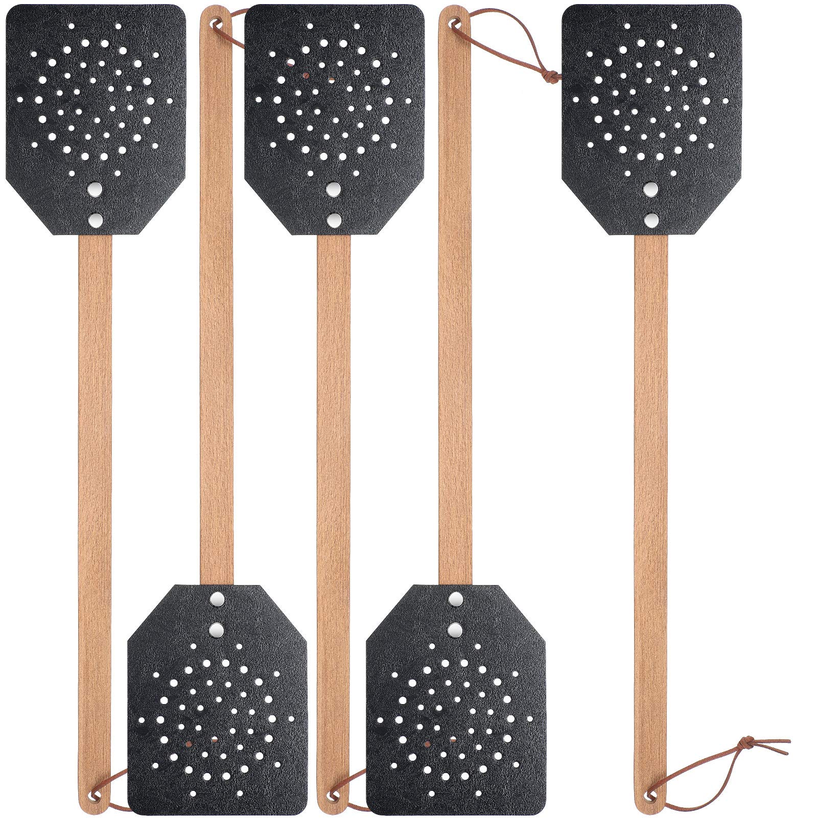 YoungJoy Leather Heavy Duty 19 Inch Rustic Manual Swat with Wooden Long Handle(5 Pack, Black)