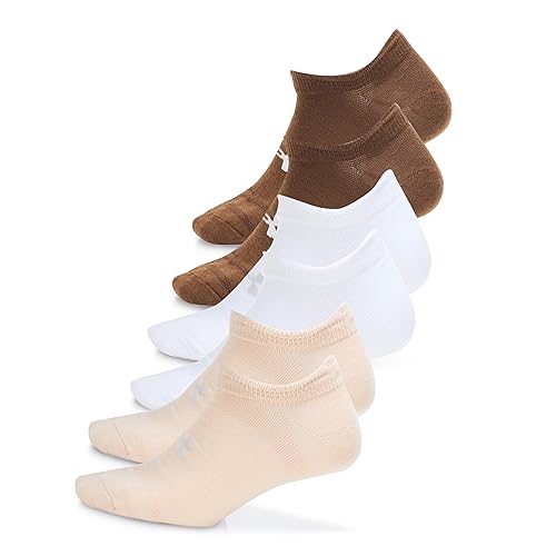 Under Armour Unisex-Adult Essential No Show Socks 6 Pack, (239) Elite Beige/Elite Beige/Halo Gray, Large
