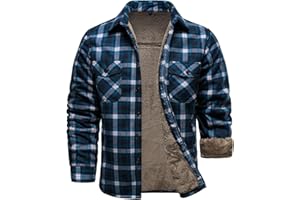 HOOD CREW Mens Winter Warm Fleece Jackets Sherpa Lined Plaid Flannel Shirt Jacket with Side Pockets
