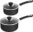 Utopia Kitchen Nonstick Saucepan Set - 1 Quart and 2 Quart - Glass Lid - Multipurpose Use for Home Kitchen or Restaurant (Grey-Black)