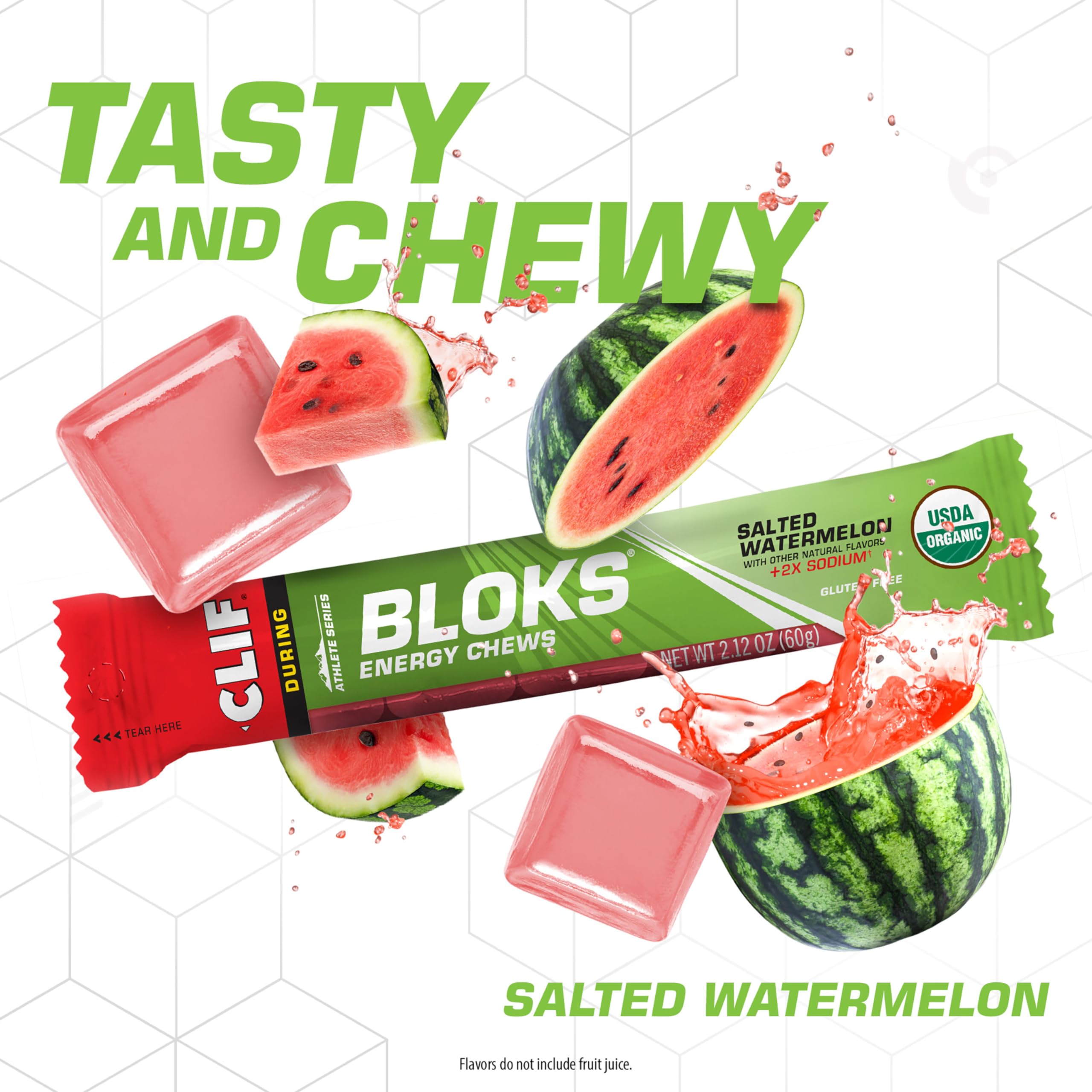 Clif Bloks Salted Watermelon Flavor with 2X Sodium - Energy Chews - Non-GMO - Plant Based - Fast Fuel for Cycling and Running - Quick Carbohydrates and Electrolytes - 2.12 oz. (18 Count)