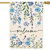Baccessor Summer Welcome House Flag 28 x 40 Inch Funny Blue Floral Spring Garden Yard Flag Burlap Double Sided Vertical Seasonal Farmhouse Wedding Outdoor Decoration