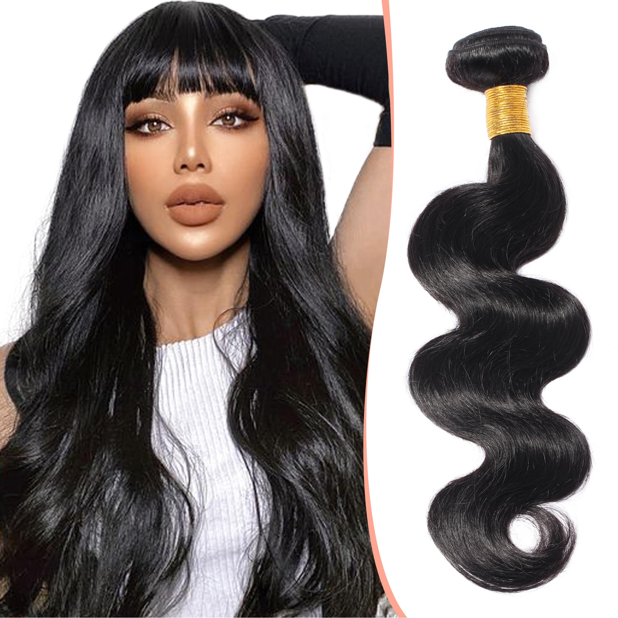 10 inches SEGO Body Wave Human Hair Weave Bundles Hair Weft Extensions Real Human Hair [#1B Natural Black] Brazilian Virgin Remy No Clip in (1 Bundle,100g) — image 1