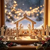 Glintoper Christmas Nativity Sets, 16pcs Wooden Nativity Scene Figurines | Xmas Holy Family Tabletop Ornaments, Baby Jesus Christian Religious Gift Decor for Mantle Shelf Home Office Table Centerpiece