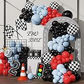 Race Car Balloons Arch Garland Kit 148PCS Red Blue Black Checkered Flag Foil Balloon Racing Car Theme Two Fast 2nd Birthday Party Supplies for Boys