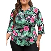 Unsenthy Plus Size Golf Shirts for Women 3/4 Sleeve Tops Loose Fit Quick Dry UPF 50+ Quarter Zip Pullover XL-5XL