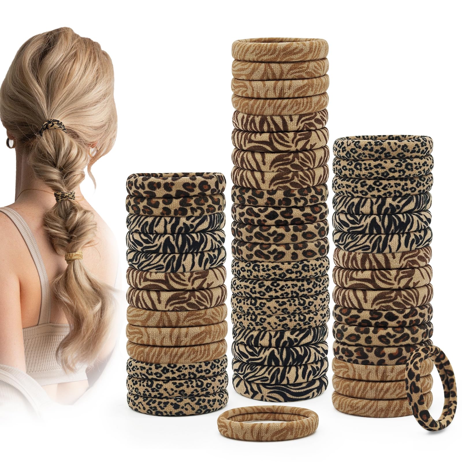 Dreamlover Hairbands Women, Leopard Hair Bands, Leopard Print Hair Bobbles, 50 Pieces