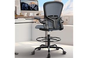 FelixKing Drafting Chair, Tall Office Chairs with Footrest Ring, Home Standing Desk High Chair with Lumbar Support Adjustable Counter Height Ergonomic Swviel Rolling Chairs for Working (Dark Gray)