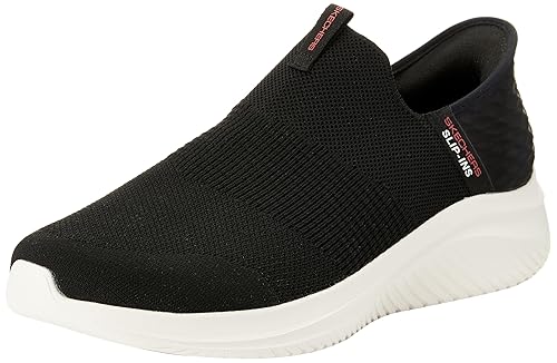Skechers Men's Ultra Flex 3.0 Smooth Step Sneaker, Black Knit Red Trim, 7 UK
