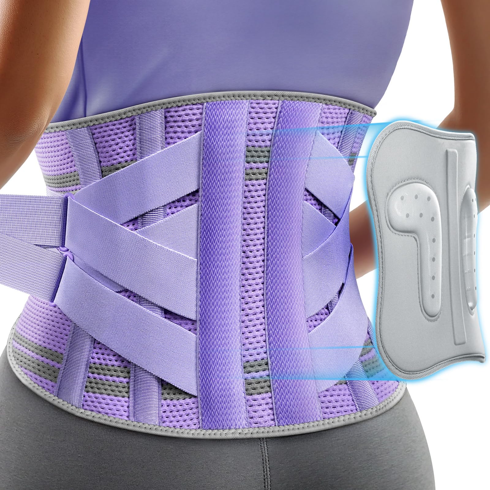 Photo 1 of Rakiie Back Brace for Lower Back Pain Women with 9X Support System, Ergonomic Lumbar Support for Pain Relief, Breathable Mesh Design with 3D Silicone Pad for Sciatica,Purple Size XL (Waist: 45.3"-51.2")