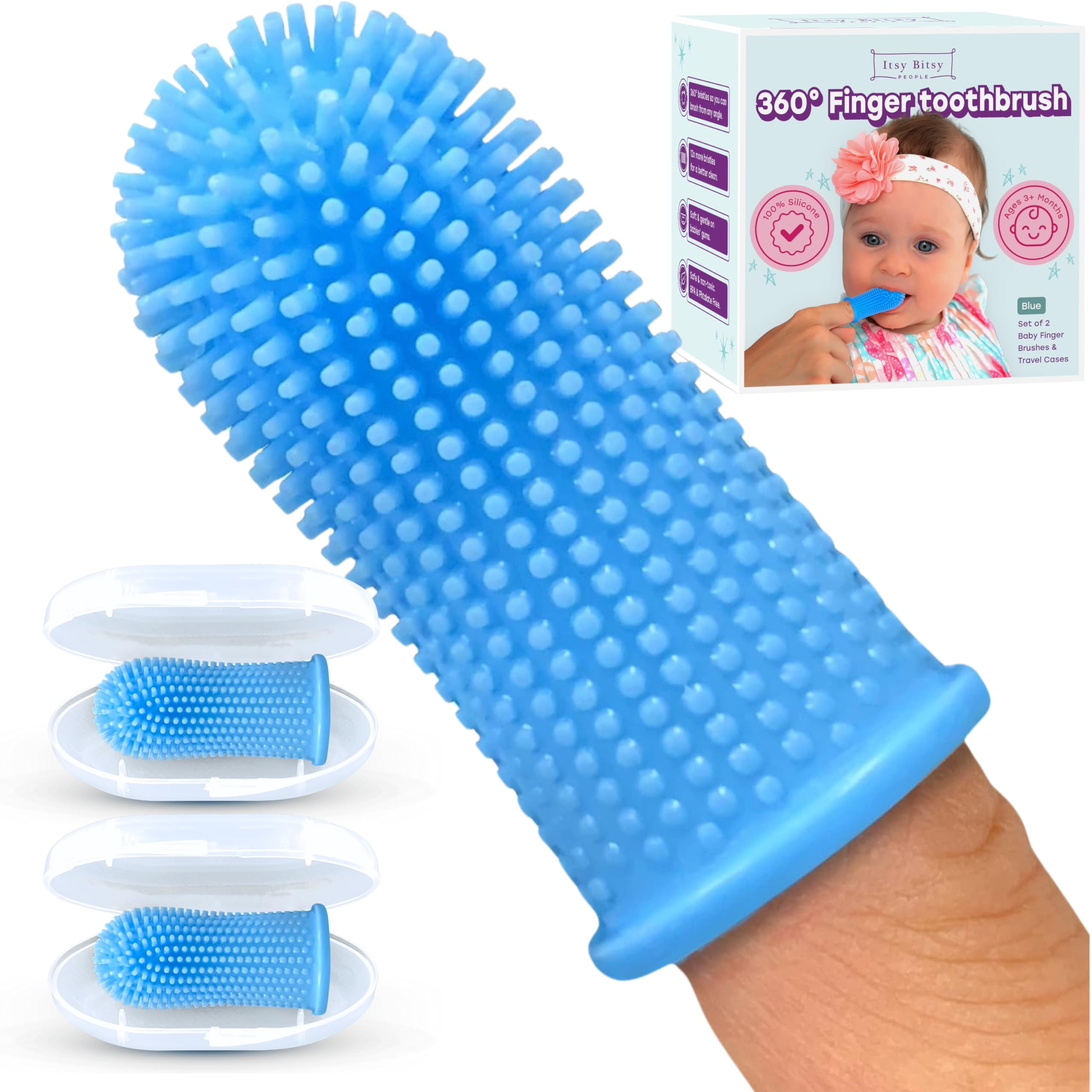 Baby Toothbrush, 360 Degree Bristle Silicone Baby Toothbrush 6 to 12 Months, and Toddler Toothbrushes 1-2, Set of 2 - Blue