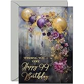 Beautiful Gold 99th Birthday Cards for Women Men - Golden Party Balloons - Elegant Traditional Pretty Birthday Card for 99 Year Old Woman Man Her Him, A5 Gorgeous Greeting Cards Gift