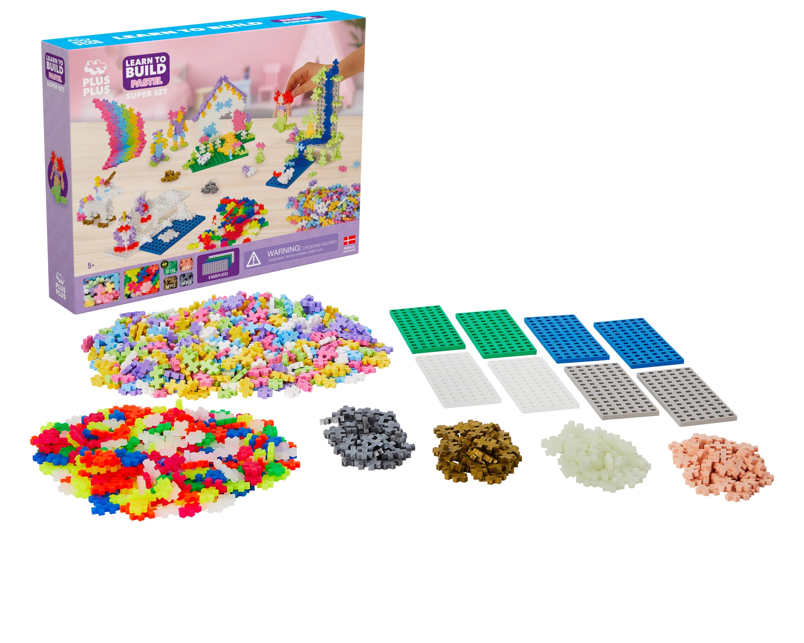 Plus-Plus 9603812 Ingenious Construction Toy, Learn to Build Super Pastel Building Blocks Set, 1200 Pieces, Multi-Coloured