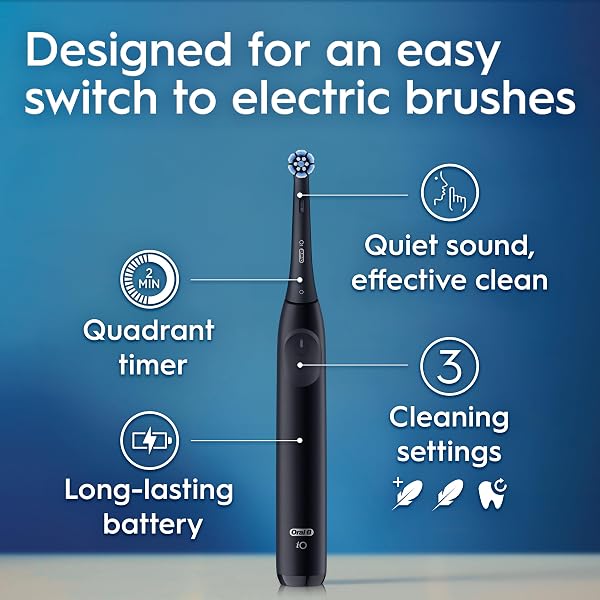 ORAL-B IO SERIES 2 RECHARGEABLE ELECTRIC POWERED TOOTHBRUSH STARTER KIT, NIGHT BLACK WITH 2 BRUSH HEADS – AUTOMATIC PRESSURE SENSOR TO PROTECT GUMS – 3 MODES – 2 MIN TIMER