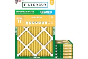 Filterbuy 18x20x1 Air Filter MERV 11 Allergen Defense (6-Pack), Pleated HVAC AC Furnace Air Filters Replacement (Actual Size: