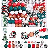 181pcs Highland Cow Silicone Beads, 9mm & 15mm Mixed Color Focal Bead Cow Christmas Beads, Lentil, Hexagonal, Print Matte/Frosted for Keychain Making, Bracelet Necklace DIY