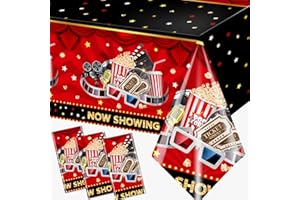 DYDAMUD Movie Night Tablecloth,Movie Theme Hollywood Party Decoration 3Pcs Vintage Now Showing Popcorn Tablecloth Drive In Movie Party Table Cover for Movie Theater Party Favors ,Movie Star Birthday Supplies
